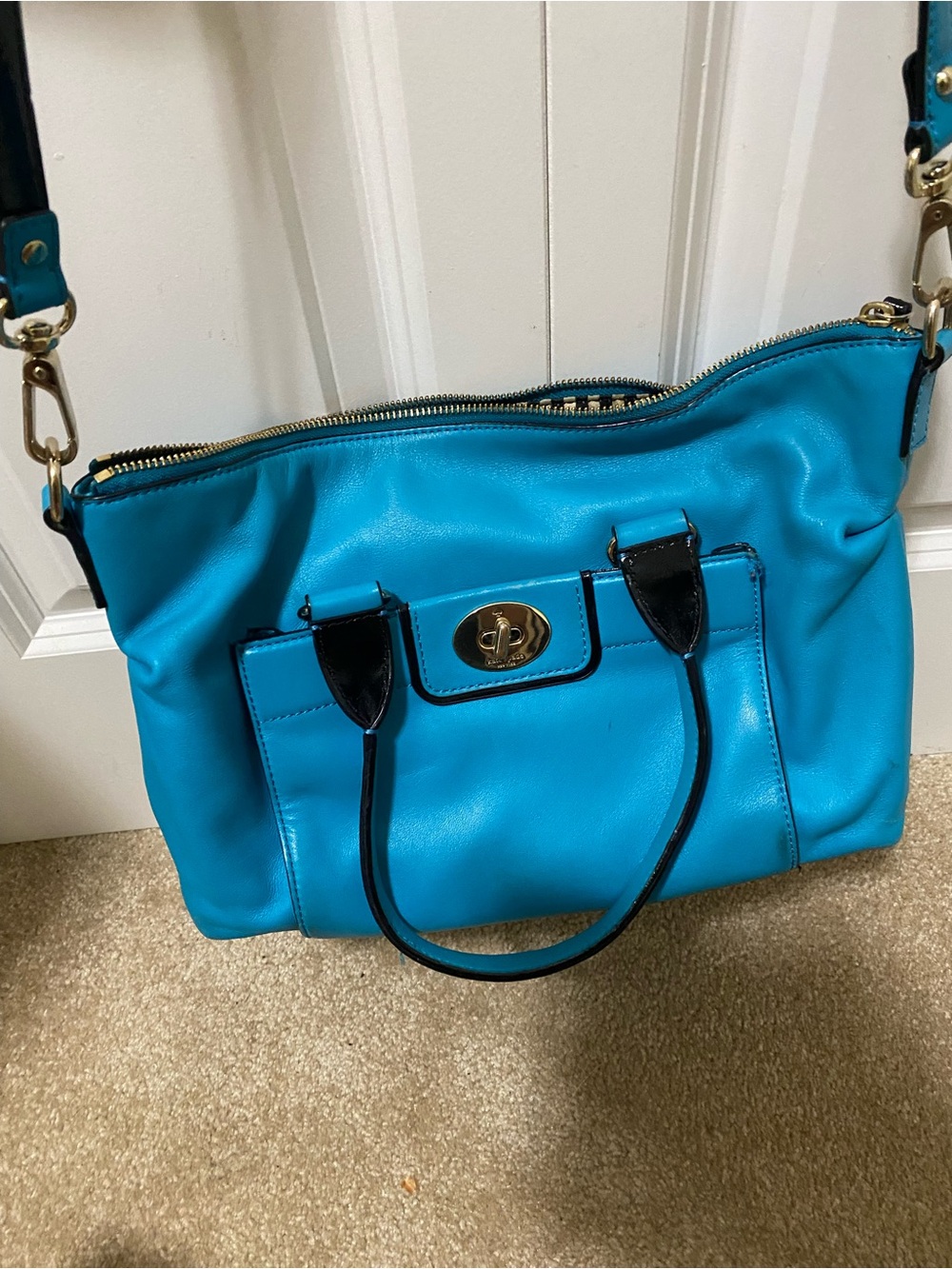 kate spade Turquoise Shoulder Bag with Black Trim and Gold Hardware